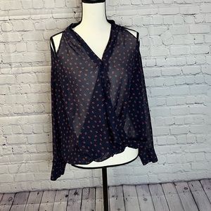 Sheer Navy blouse with red pattern